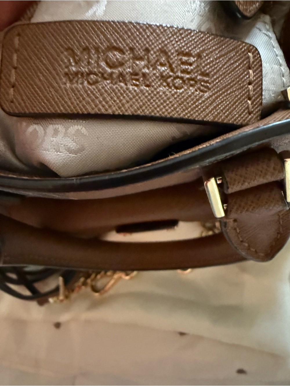 Michael Kors Brown Paisley Leather Top-Handle Satchel with Gold Hardware 2 Way - Picture 10 of 11